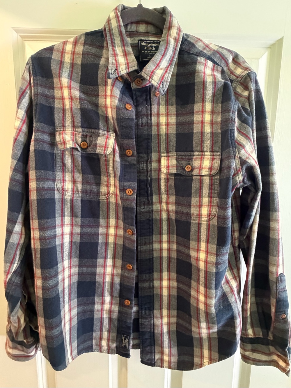 Abercrombie & Fitch Blue and Cream Plaid Button-Down Shirt